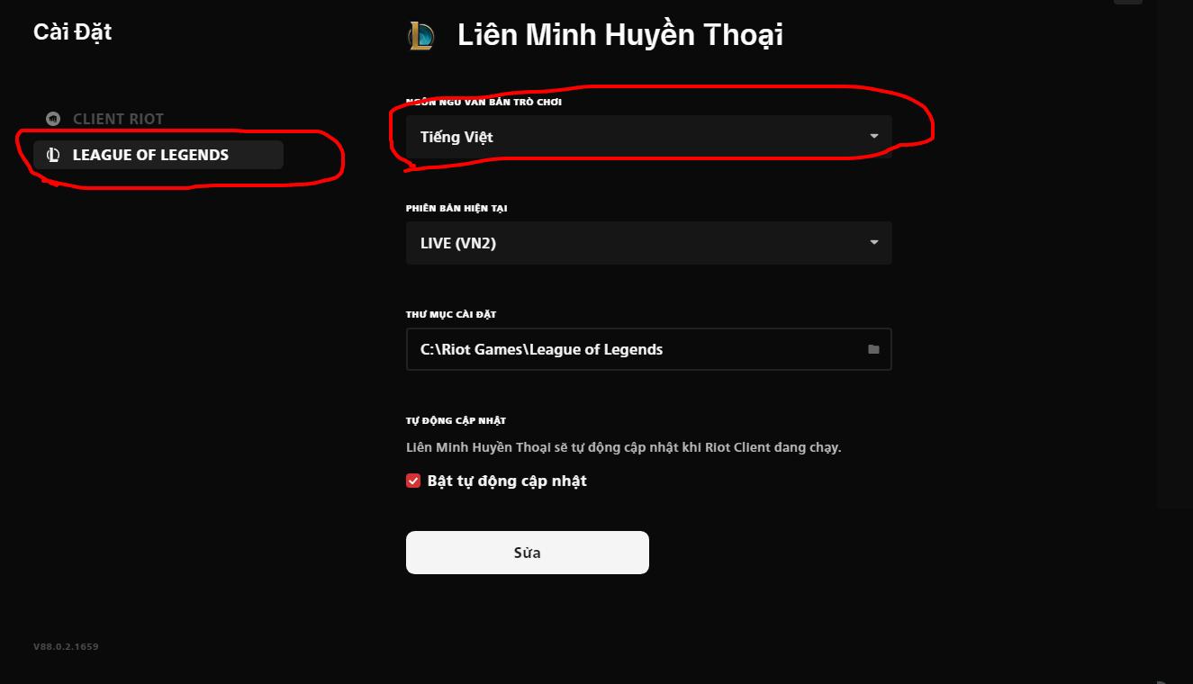 chỉnh ngôn ngữ trò chơi lol